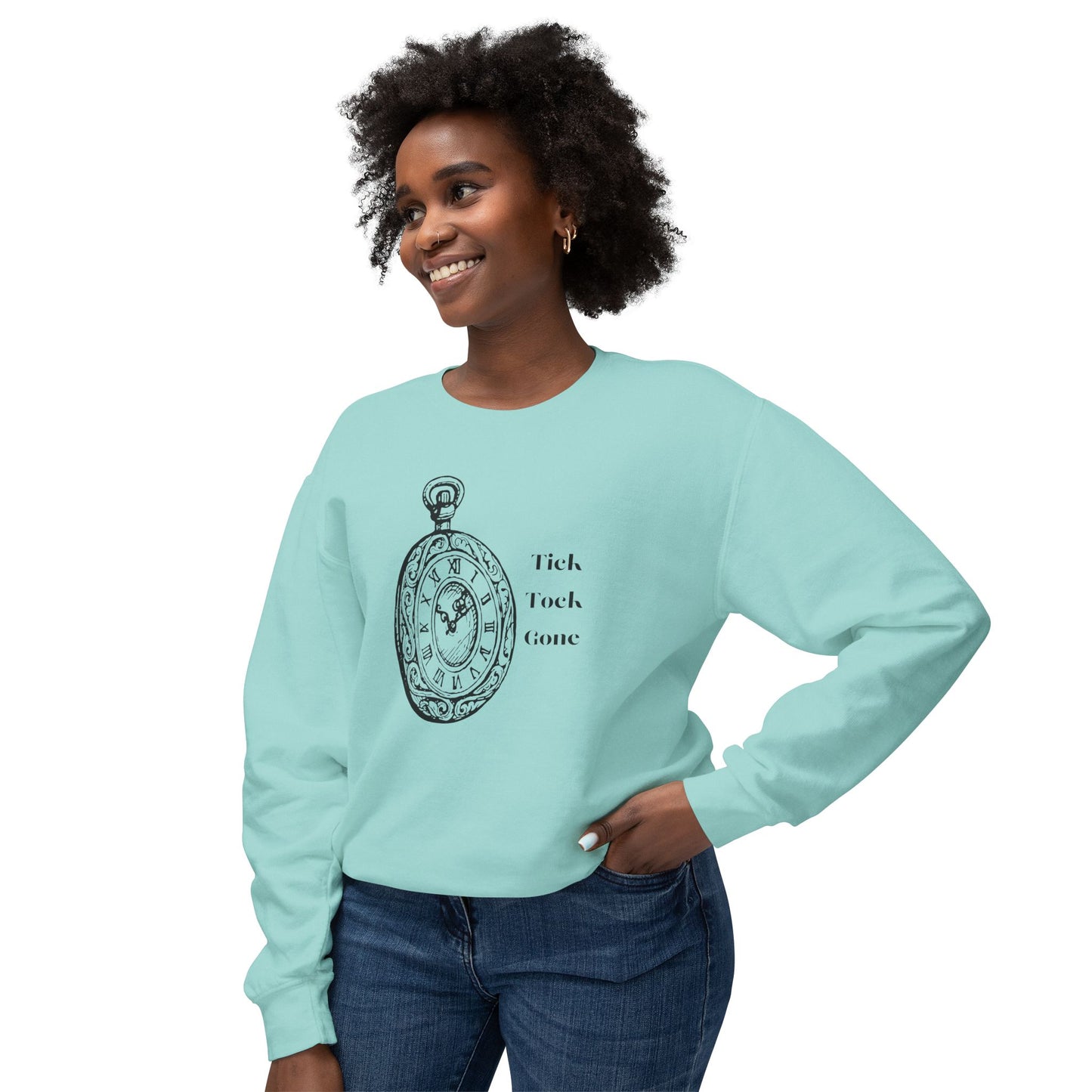 Tick Tock Gone Unisex Lightweight Crewneck Sweatshirt - Cozy Timeless Design