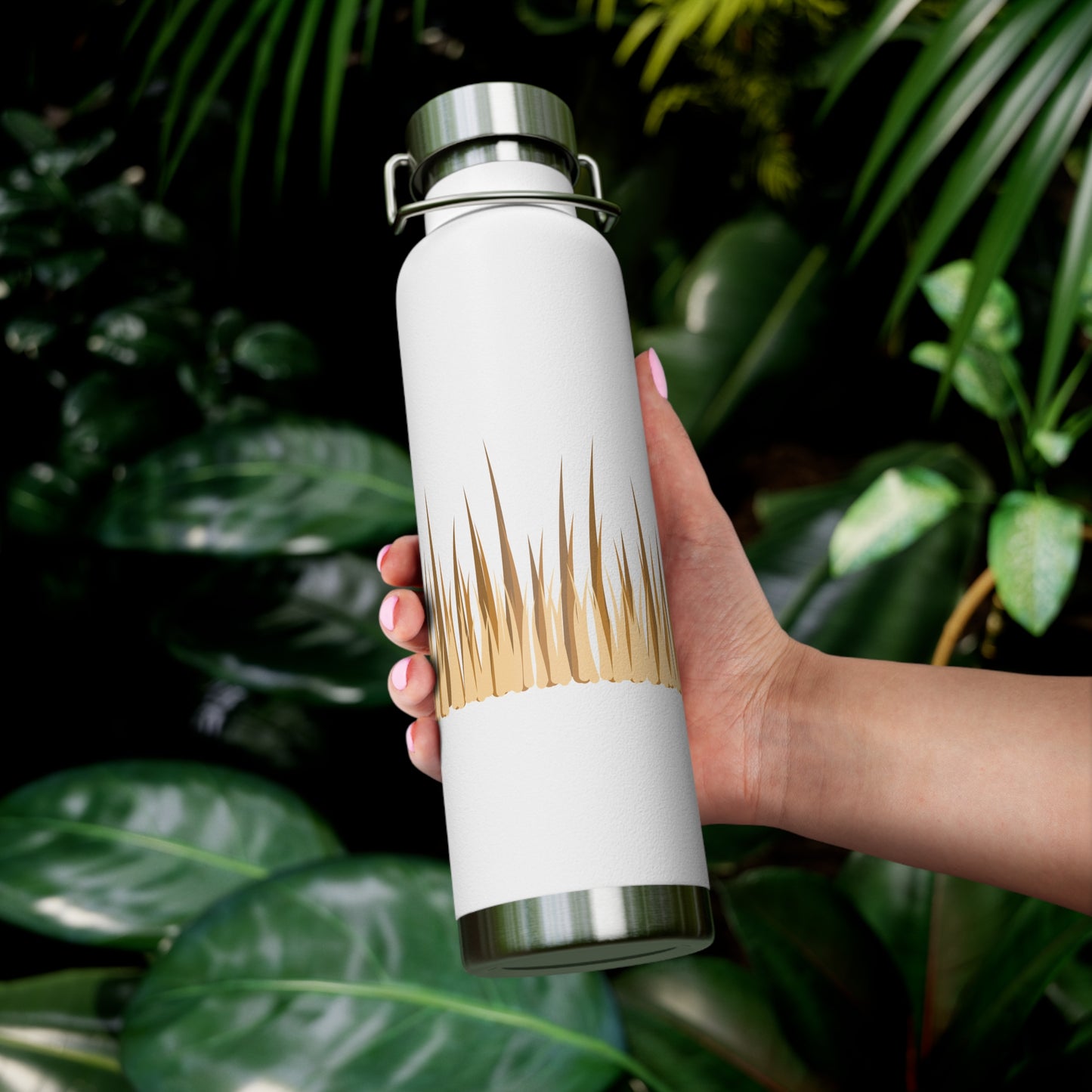 Elegant Grass Design Copper Insulated Water Bottle - 22oz