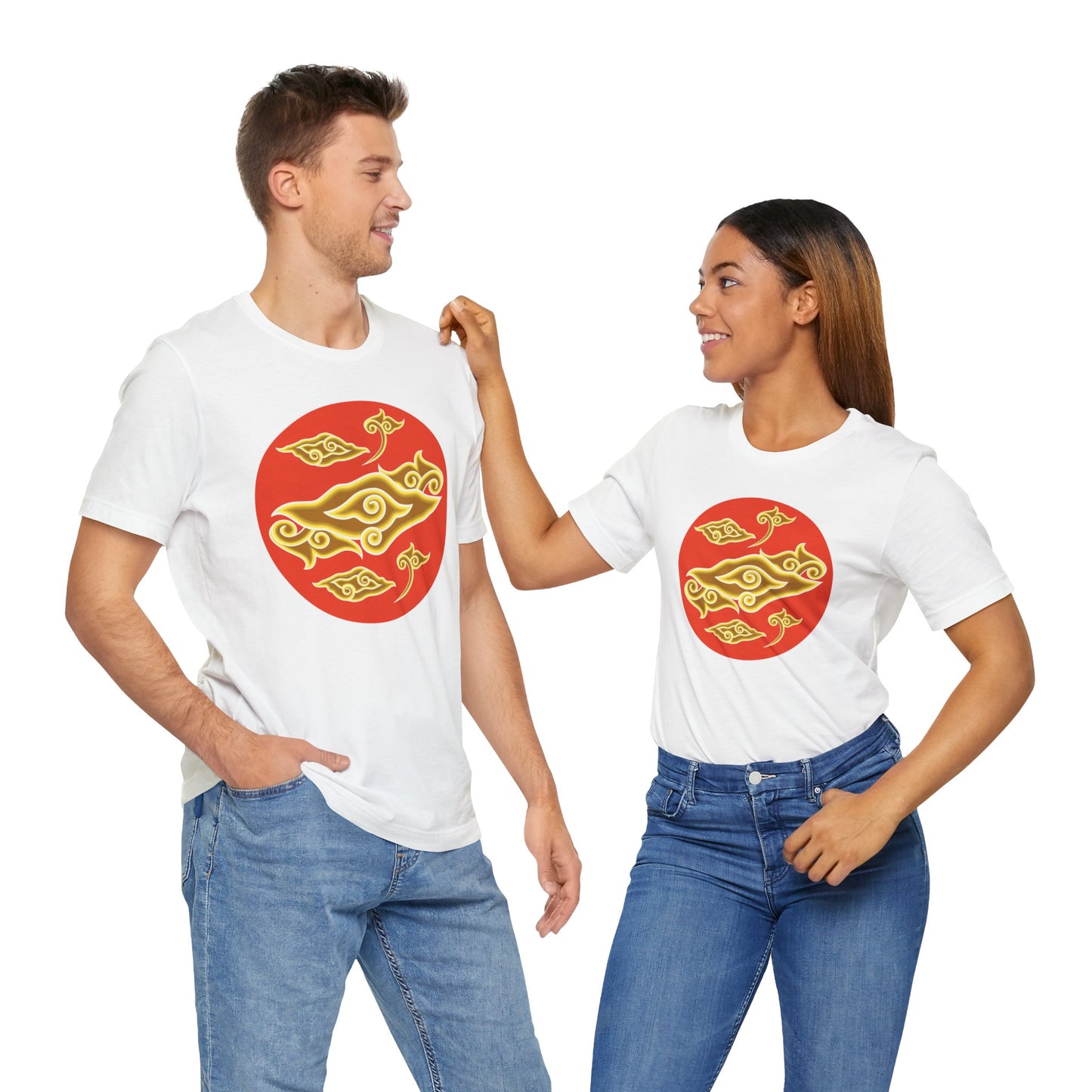 Cultural Symbol Unisex Tee - Bold Red and Gold Design