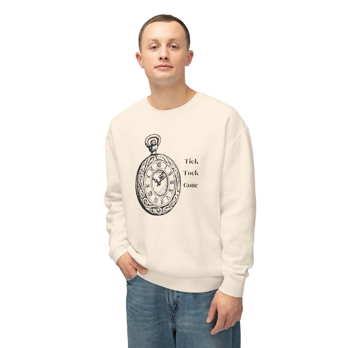 Tick Tock Gone Unisex Lightweight Crewneck Sweatshirt - Cozy Timeless Design