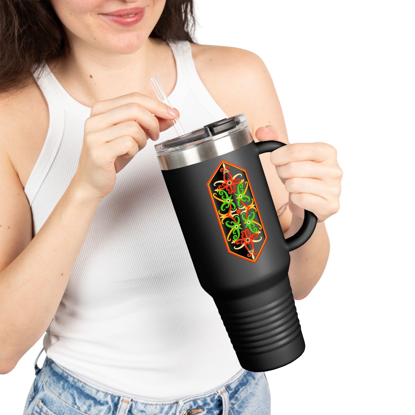 Vibrant Insulated Travel Mug - 40oz with Decorative Design