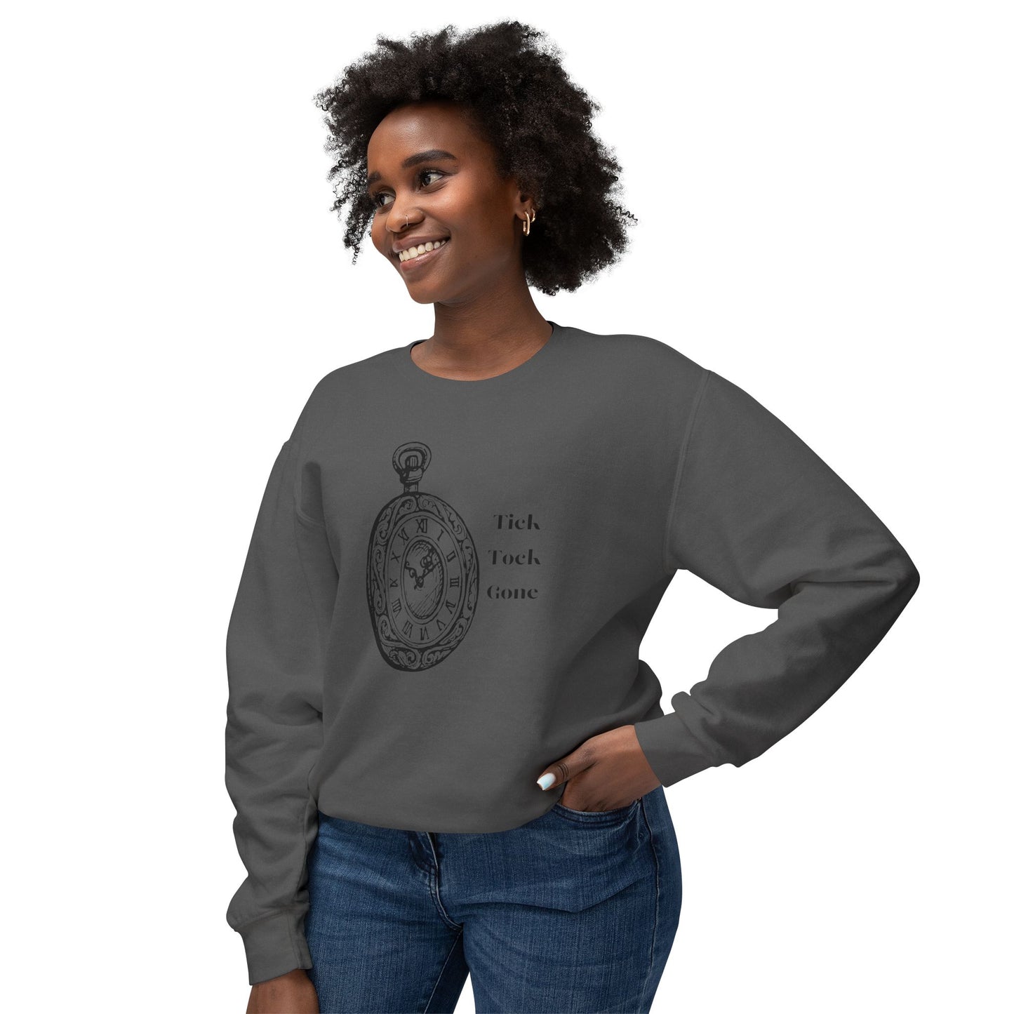 Tick Tock Gone Unisex Lightweight Crewneck Sweatshirt - Cozy Timeless Design