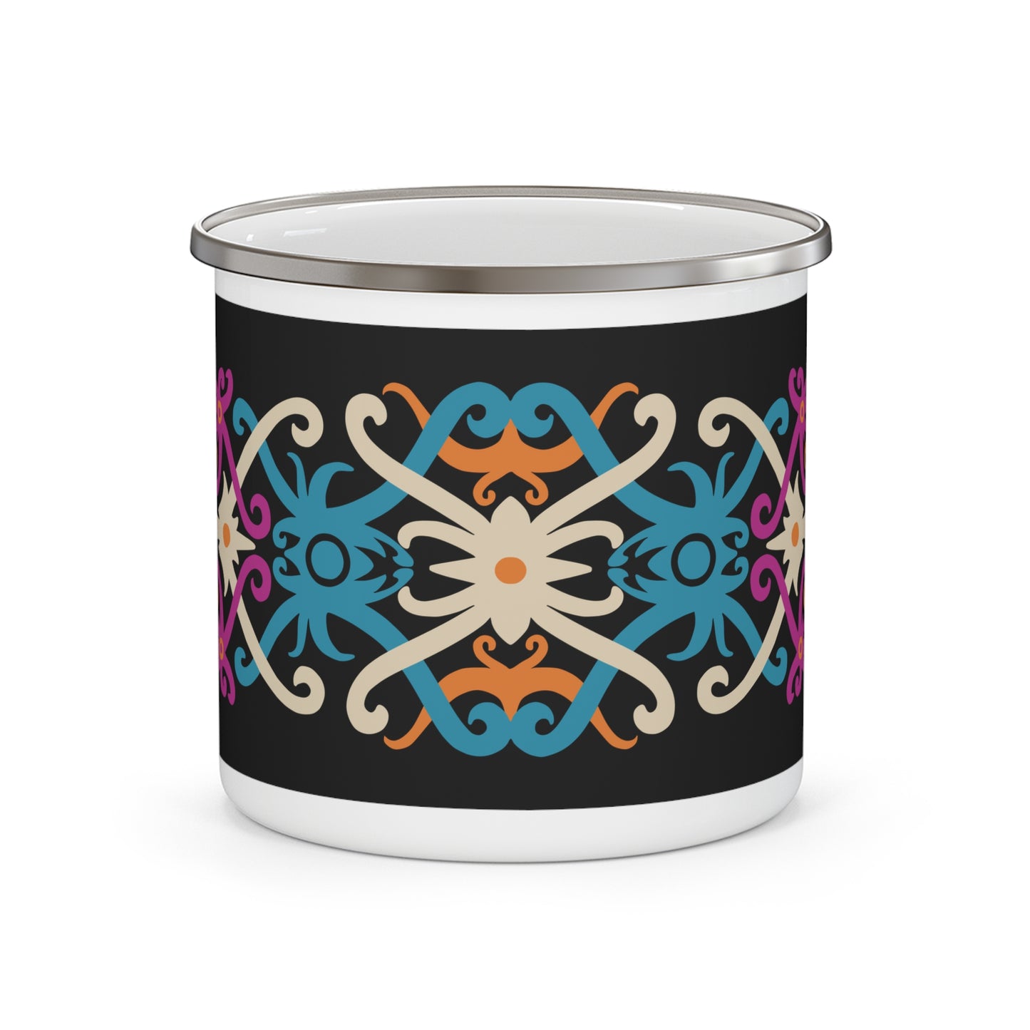 Bohemian Enamel Camping Mug - Stylish Outdoor Drinkware for Adventurers