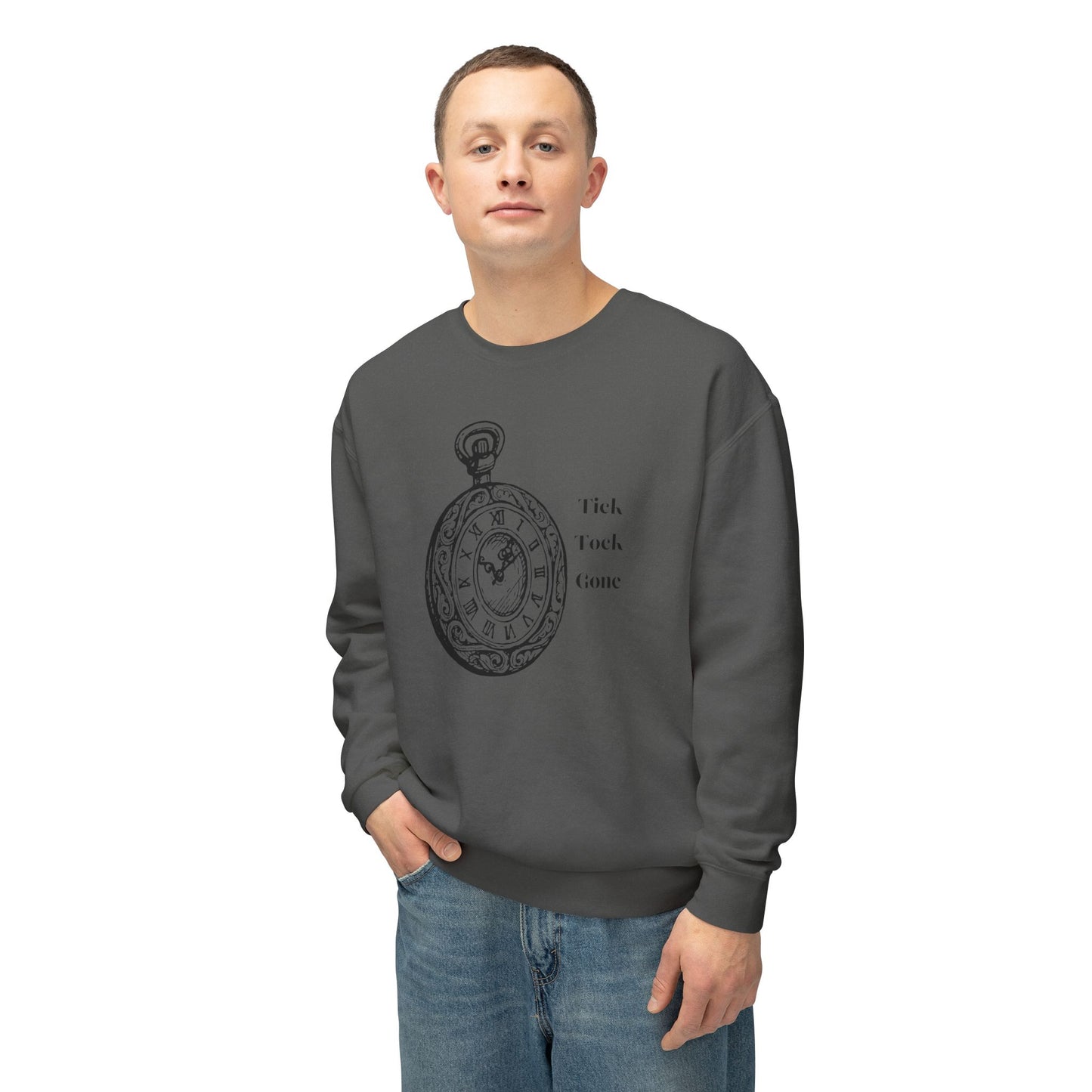 Tick Tock Gone Unisex Lightweight Crewneck Sweatshirt - Cozy Timeless Design