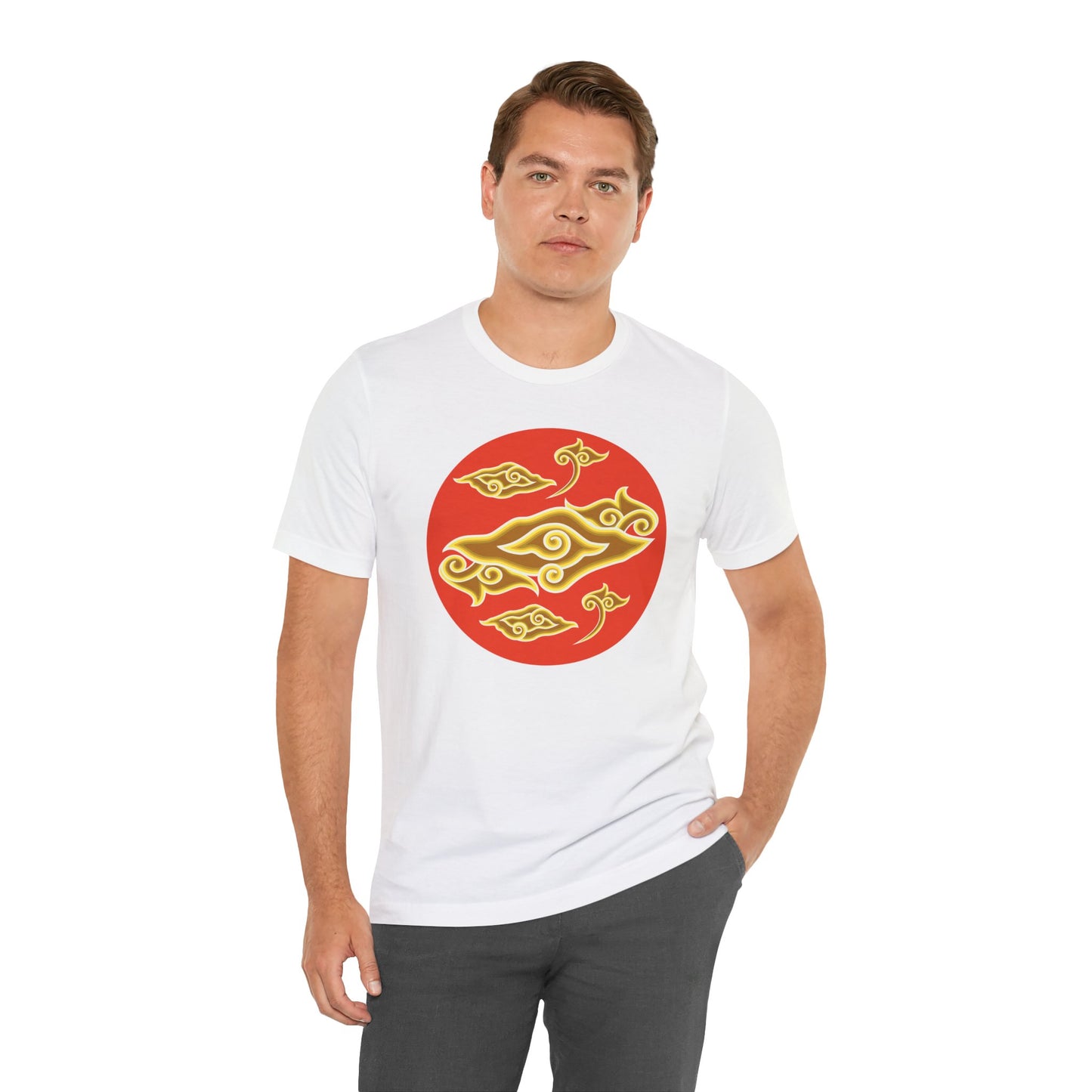 Cultural Symbol Unisex Tee - Bold Red and Gold Design