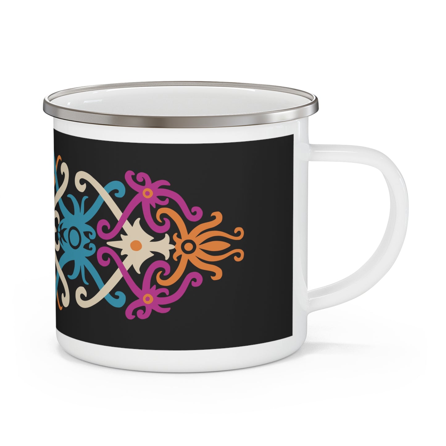 Bohemian Enamel Camping Mug - Stylish Outdoor Drinkware for Adventurers