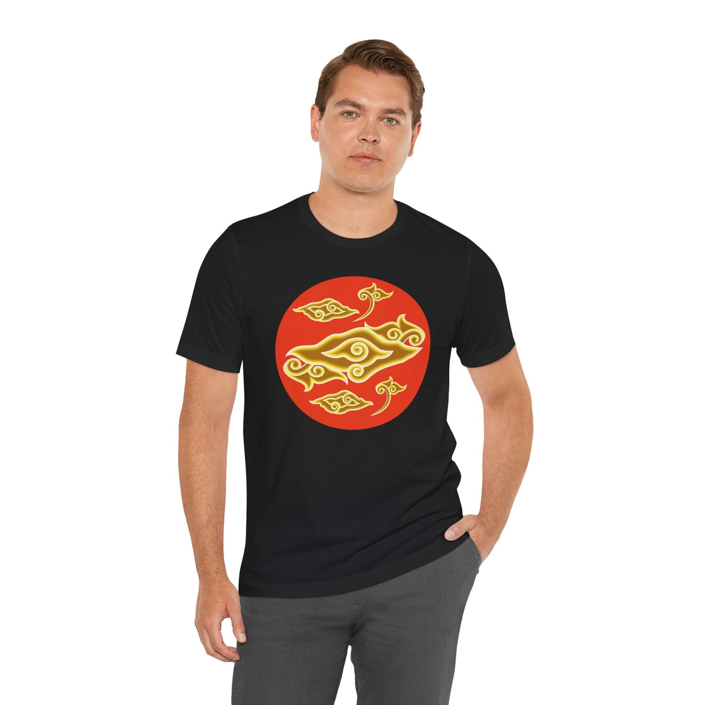 Cultural Symbol Unisex Tee - Bold Red and Gold Design