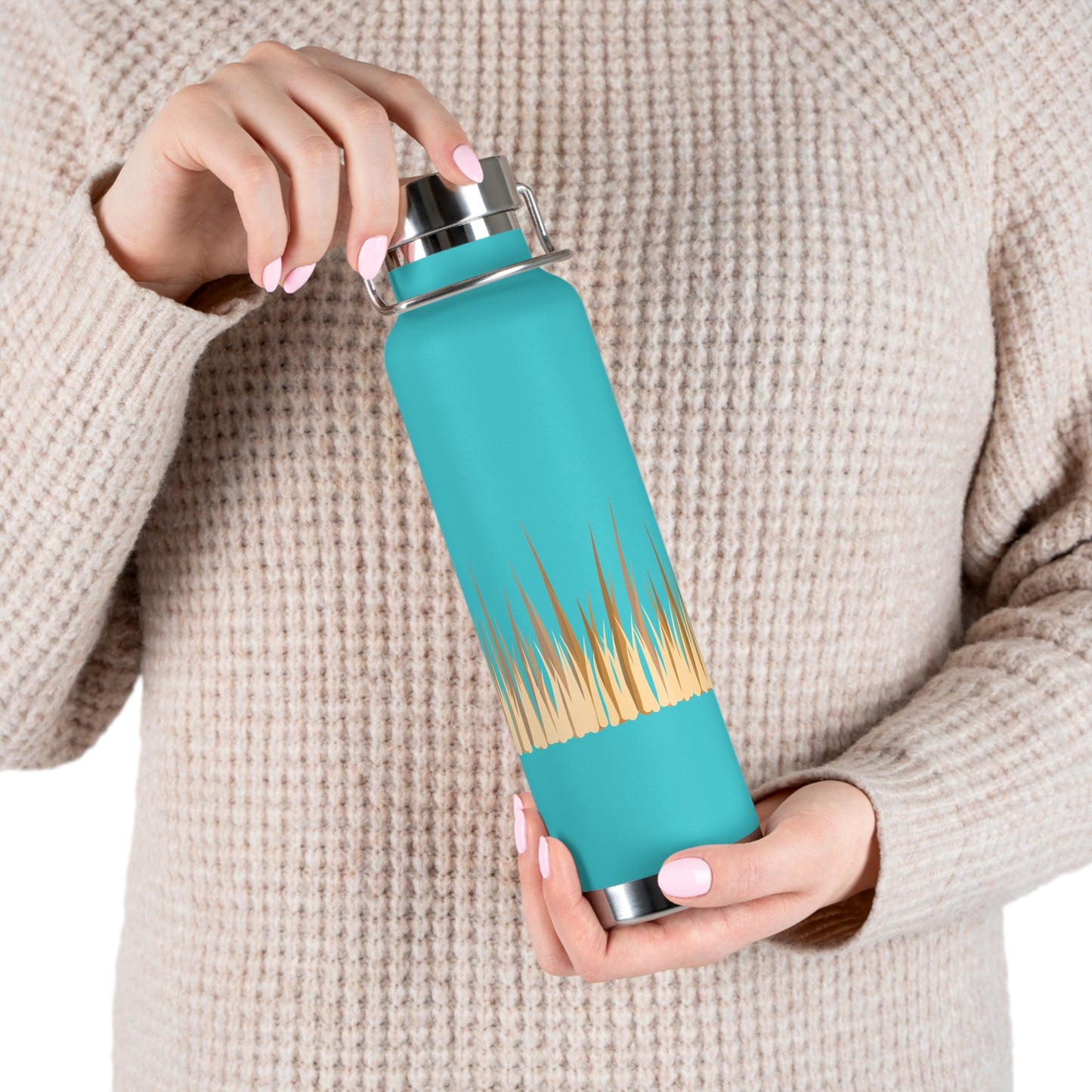 Elegant Grass Design Copper Insulated Water Bottle - 22oz