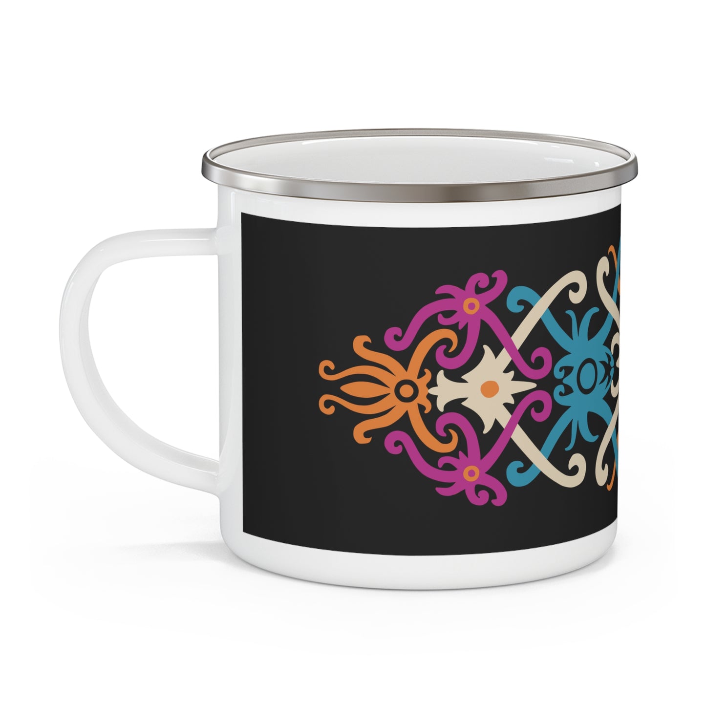 Bohemian Enamel Camping Mug - Stylish Outdoor Drinkware for Adventurers