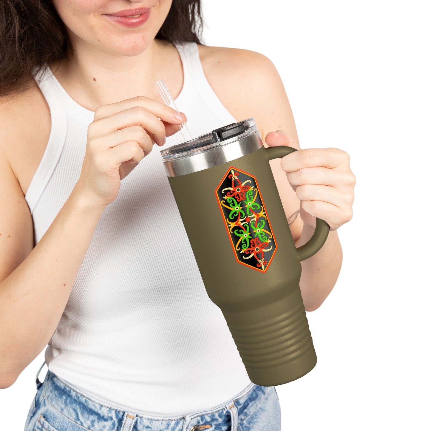 Vibrant Insulated Travel Mug - 40oz with Decorative Design