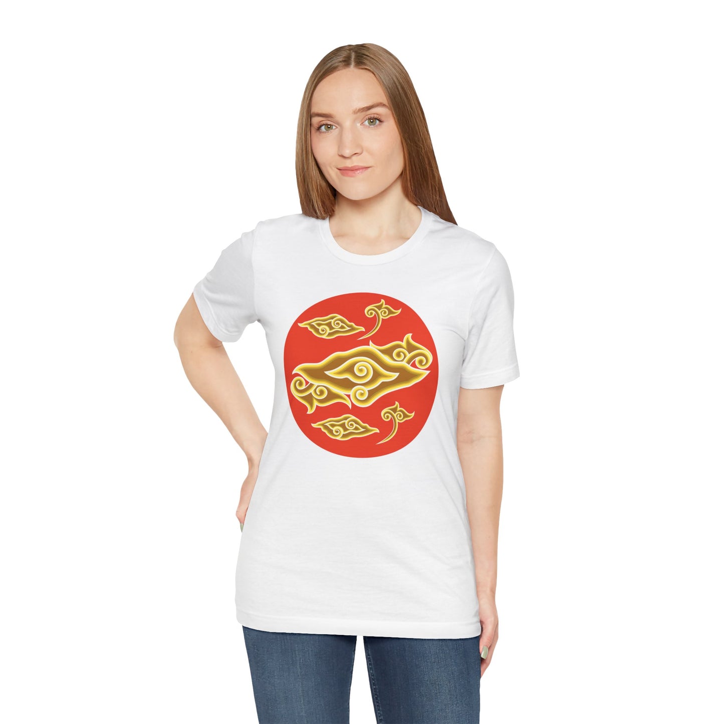 Cultural Symbol Unisex Tee - Bold Red and Gold Design