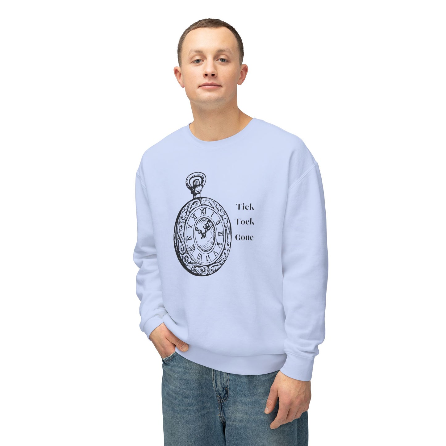 Tick Tock Gone Unisex Lightweight Crewneck Sweatshirt - Cozy Timeless Design