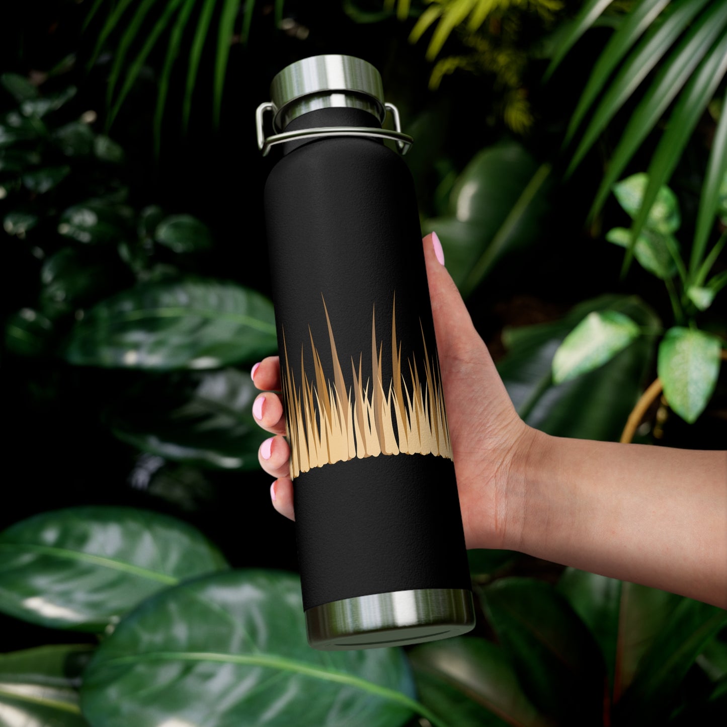 Elegant Grass Design Copper Insulated Water Bottle - 22oz