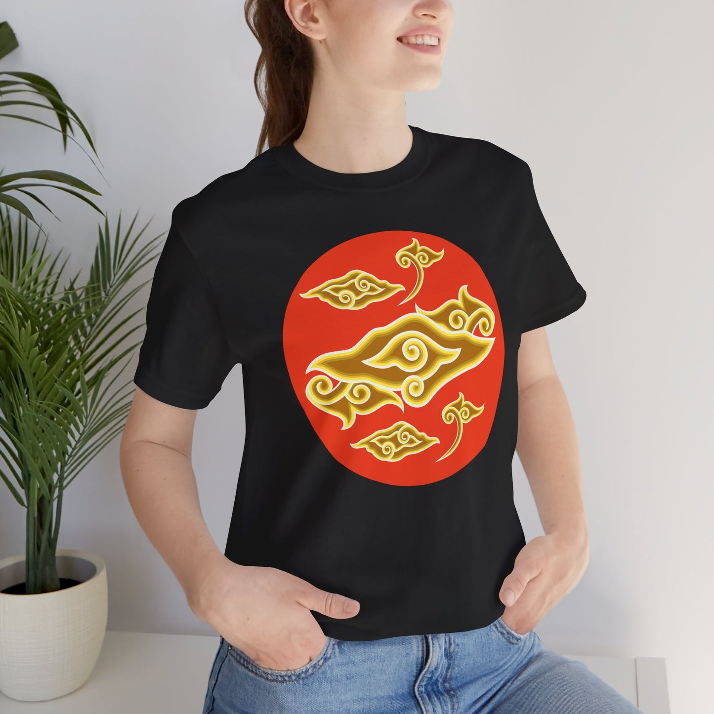 Cultural Symbol Unisex Tee - Bold Red and Gold Design