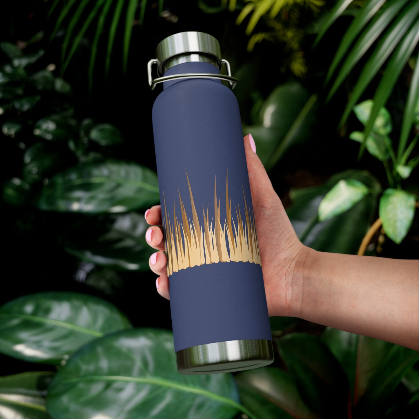 Elegant Grass Design Copper Insulated Water Bottle - 22oz