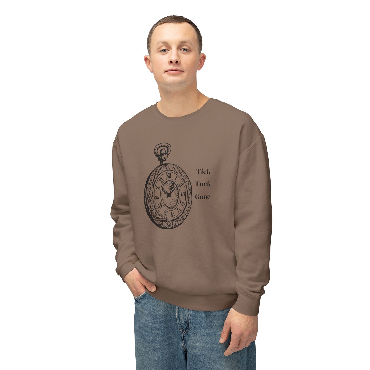 Tick Tock Gone Unisex Lightweight Crewneck Sweatshirt - Cozy Timeless Design