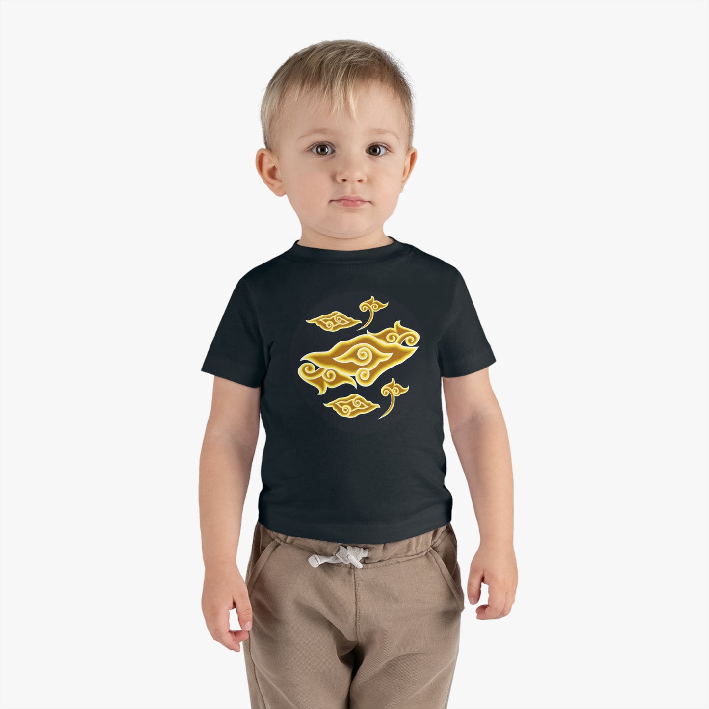 Whimsical Infant Cotton Jersey Tee with Golden Cloud Design