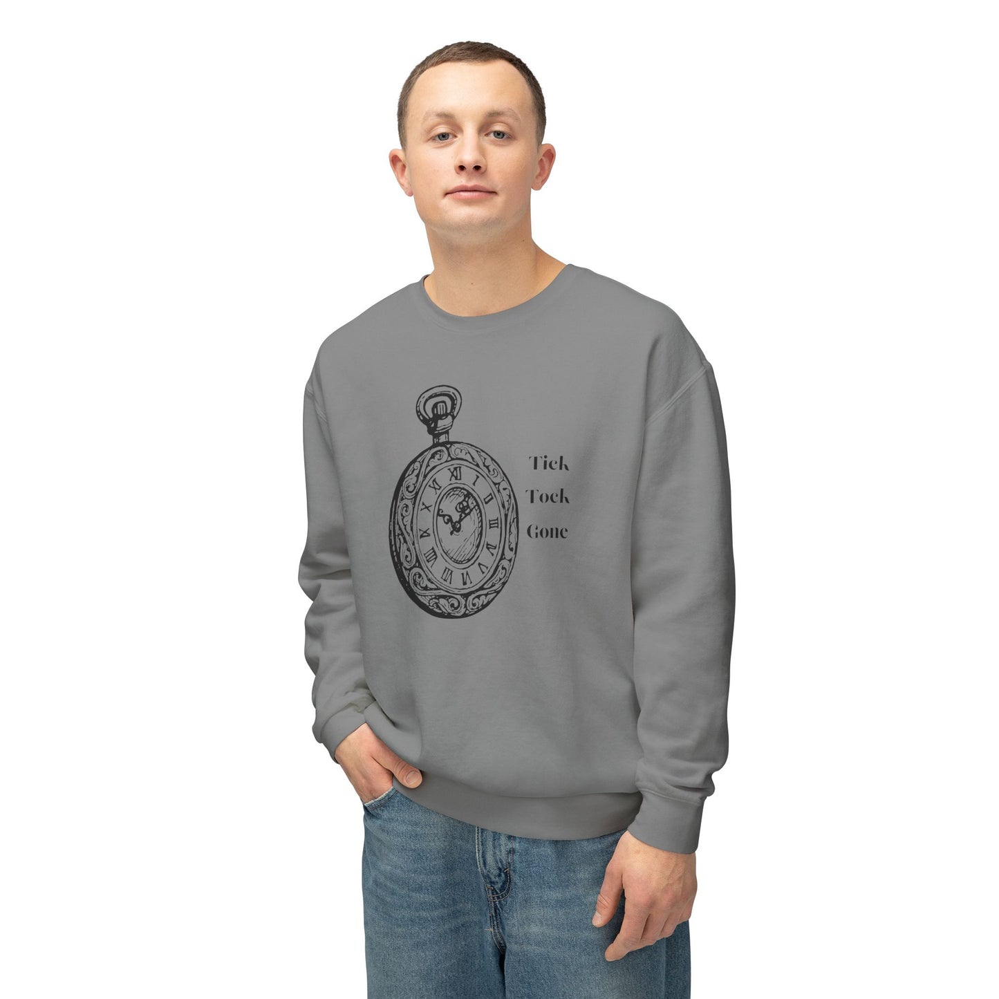 Tick Tock Gone Unisex Lightweight Crewneck Sweatshirt - Cozy Timeless Design