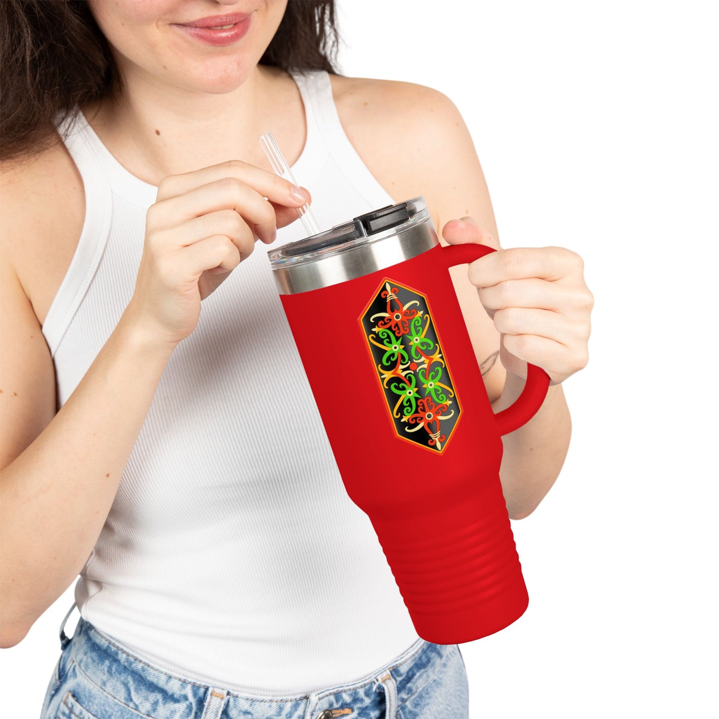 Vibrant Insulated Travel Mug - 40oz with Decorative Design