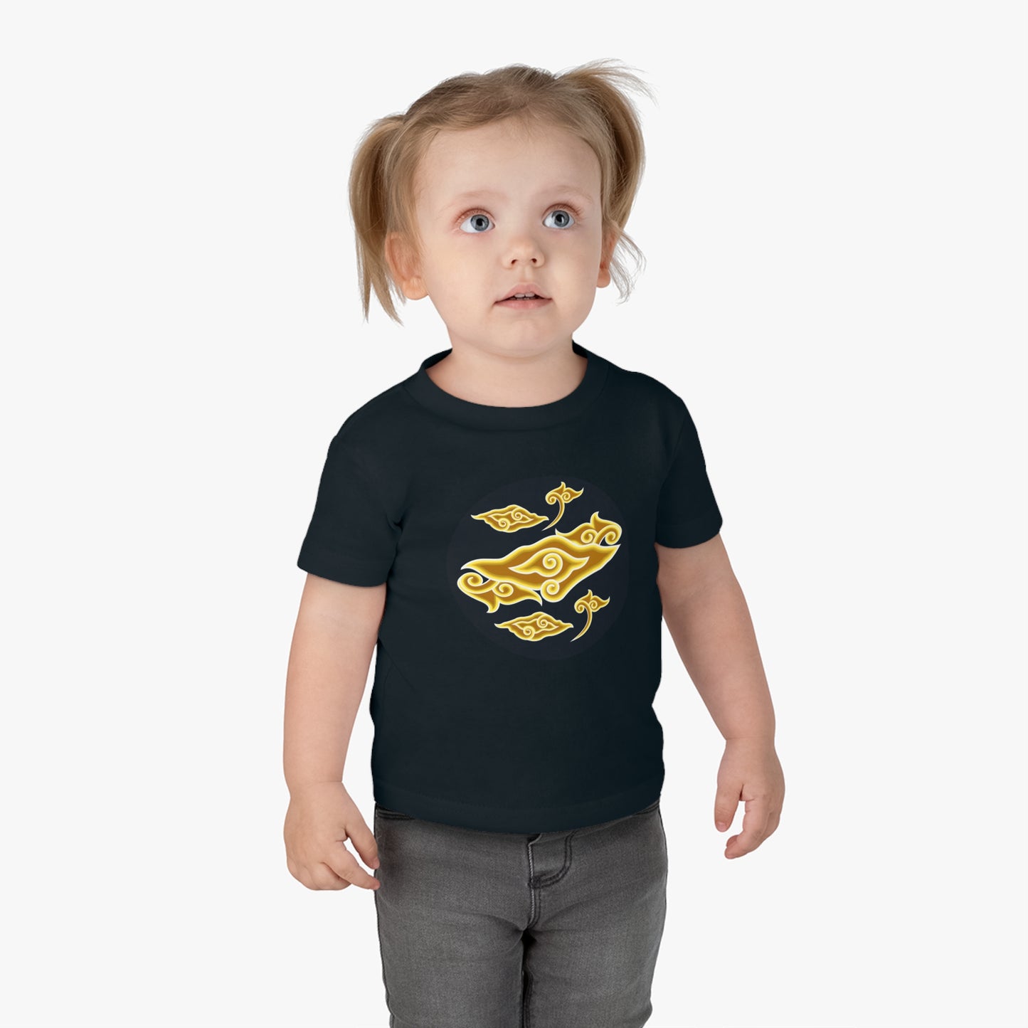 Whimsical Infant Cotton Jersey Tee with Golden Cloud Design