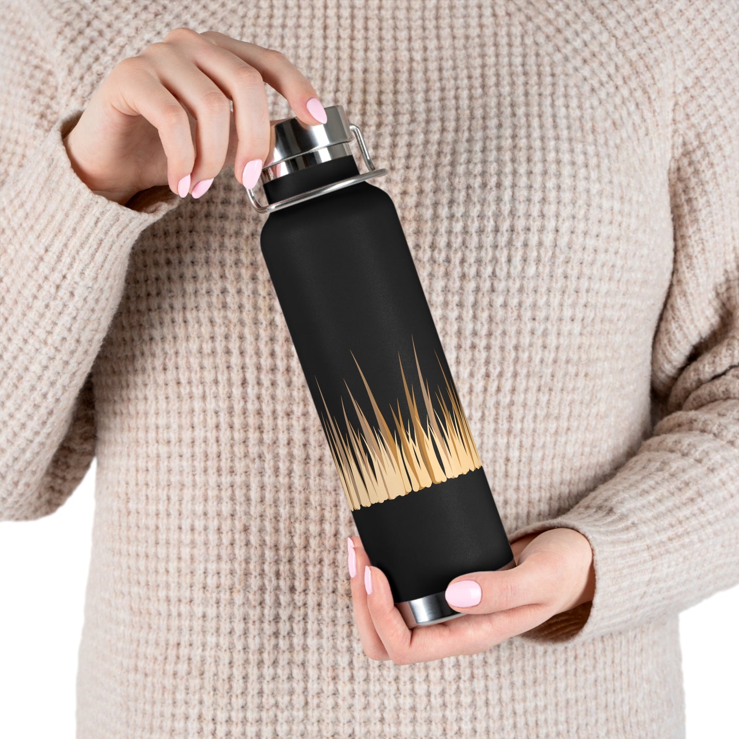 Elegant Grass Design Copper Insulated Water Bottle - 22oz