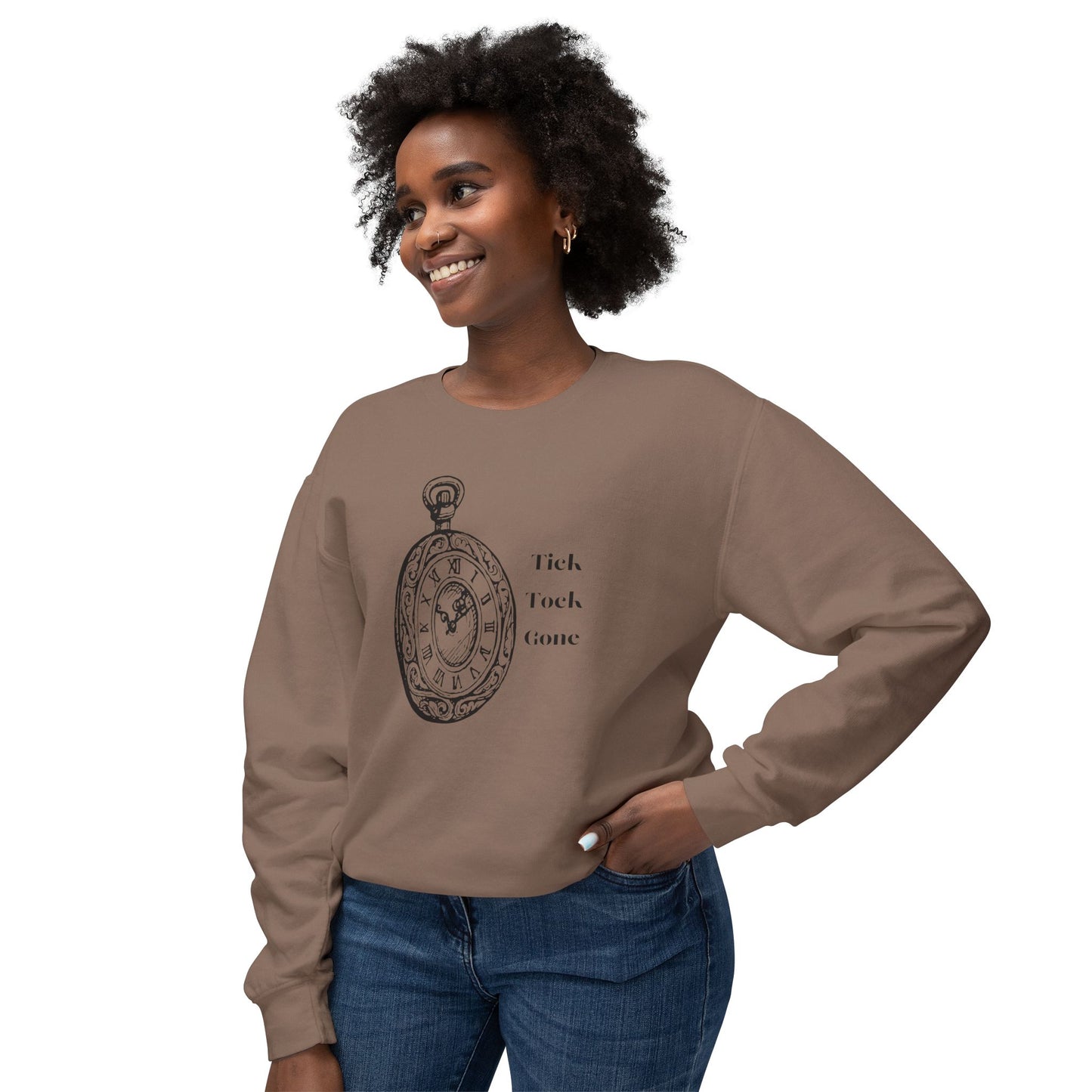 Tick Tock Gone Unisex Lightweight Crewneck Sweatshirt - Cozy Timeless Design