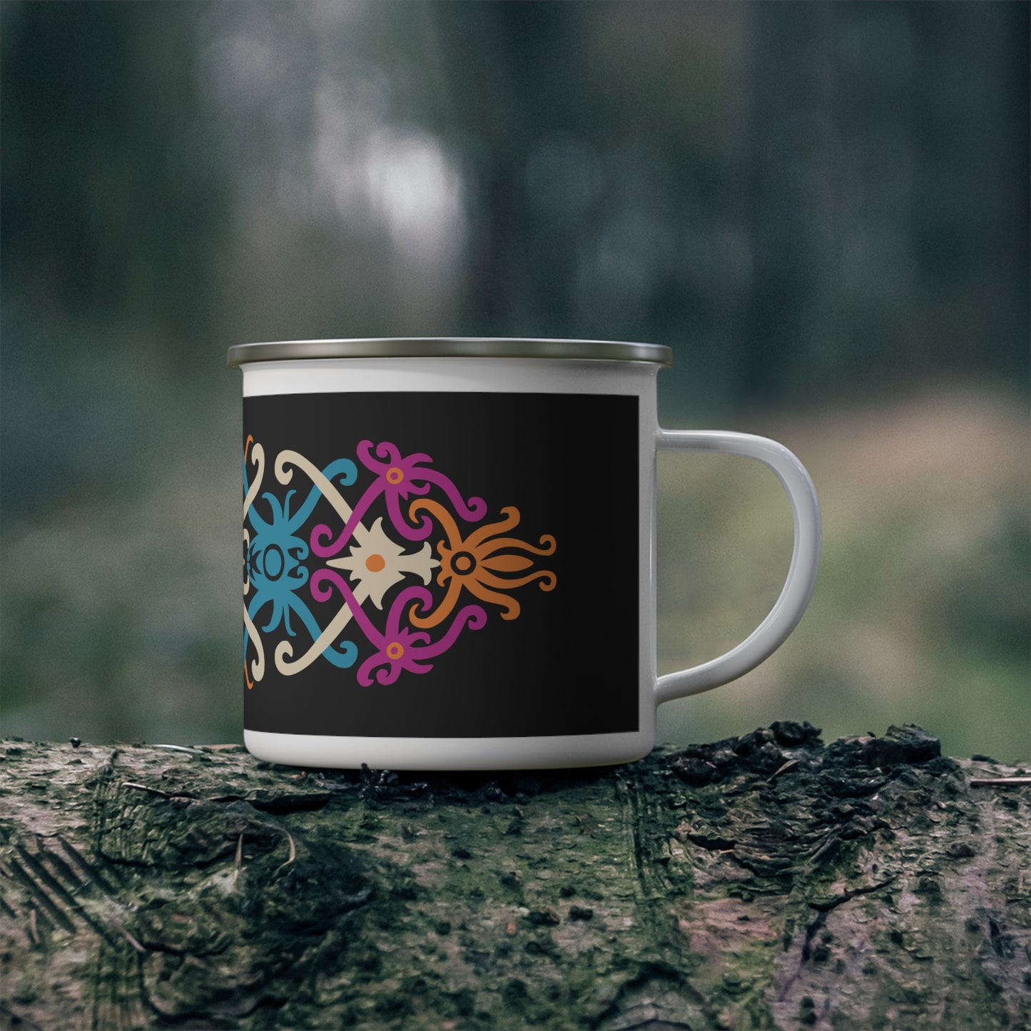 Bohemian Enamel Camping Mug - Stylish Outdoor Drinkware for Adventurers