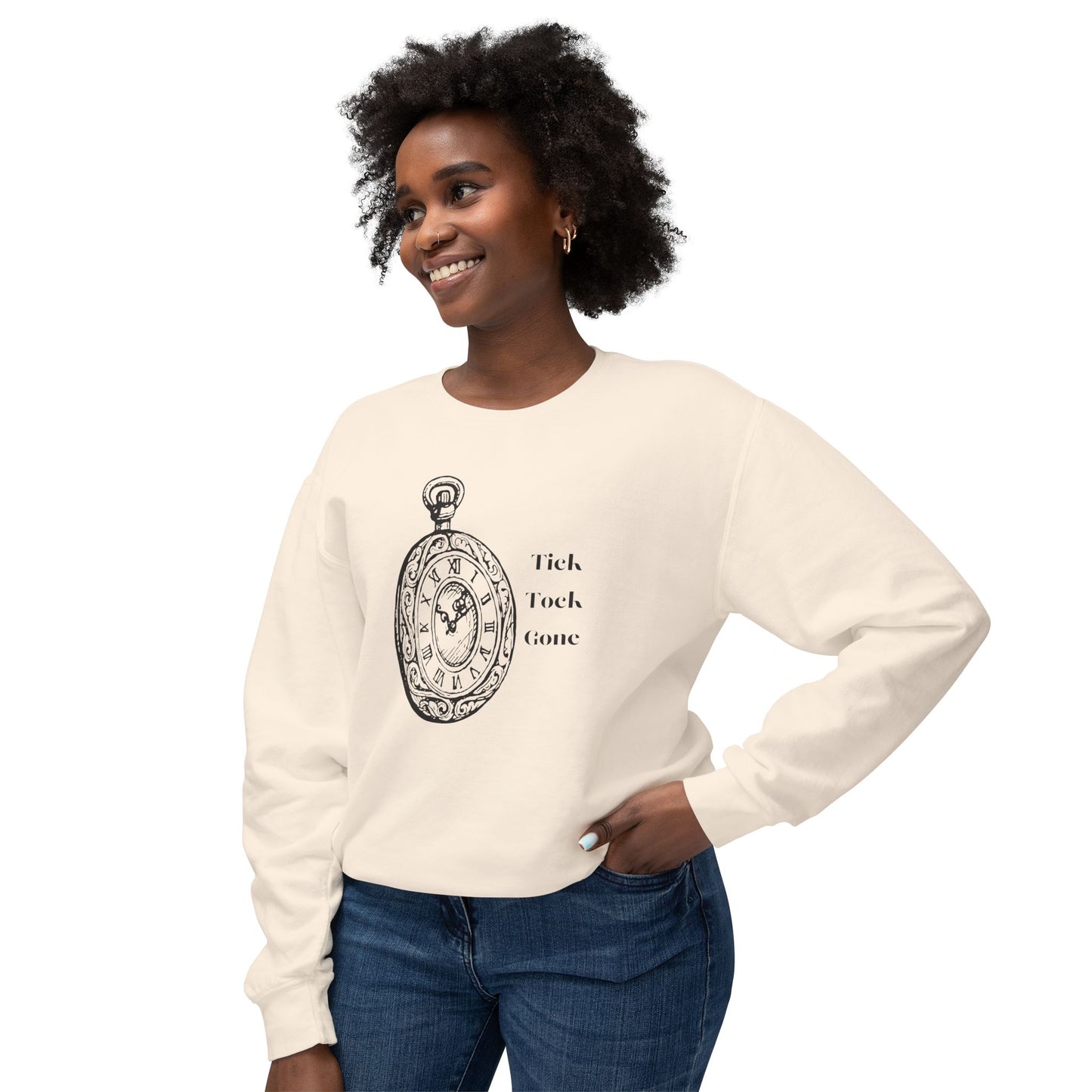 Tick Tock Gone Unisex Lightweight Crewneck Sweatshirt - Cozy Timeless Design