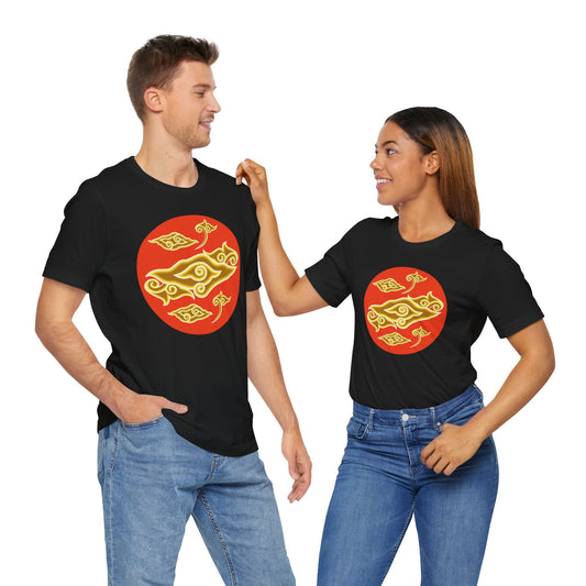 Cultural Symbol Unisex Tee - Bold Red and Gold Design